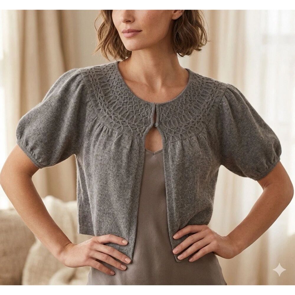 Lord & Taylor Sweater Womens S Cropped Cardigan Gray Cashmere ballet fairy y2k